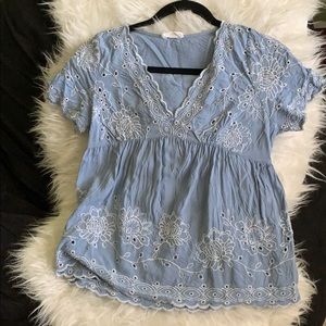 Light Blue Embroidered Blouse